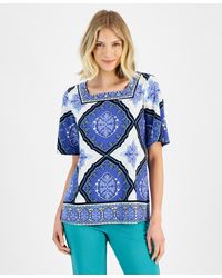 Macy's - Jm Collection Printed Square Neck Short Sleeve Top - Lyst