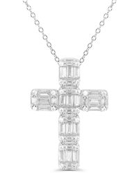 Macy's Cubic Zirconia Cross Necklace (1 1/2 Ct. T.w.) In Sterling Silver - White