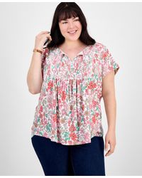 Tommy Hilfiger - Plus Size Floral-print Pintucked Top - Lyst