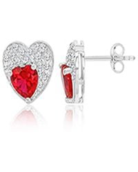 Macy's - Created White Sapphire And Ruby Paved Heart Stud Earrings - Lyst