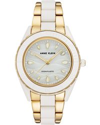 Anne Klein - Gold-tone And White Solar Ocean Work Plastic Bracelet Watch - Lyst