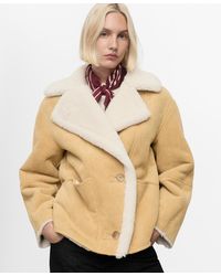 Mango - Shearling Collar Faux-suede Jacket - Lyst