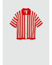 Mango - Striped Openwork Cardigan Sweater - Lyst