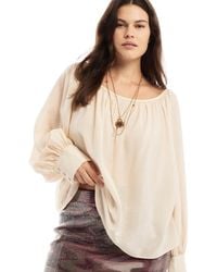June + Vie - Boat Neck Balloon-sleeve Blouse - Lyst