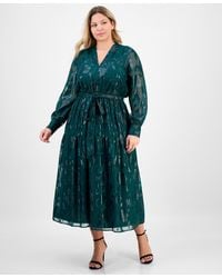 Anne Klein - Plus Size Floral Jacquard Blouson-sleeve Midi Dress - Lyst