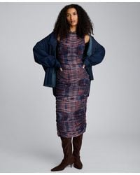 Kenneth Cole - Printed Ruched Midi Dress - Lyst