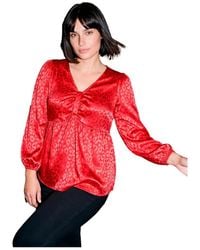 Avenue - Plus Size Seraphina Long-sleeve Satin Jacquard V-neck Blouse - Lyst