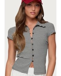 Edikted - Beau Striped Ribbed Button Up Top - Lyst