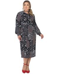 Standards & Practices - Plus Size Long Sleeve Midi Shirt Dress Floral Print Tie-front - Lyst