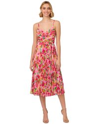 Adrianna Papell - Floral-print Pleated Midi Dress - Lyst