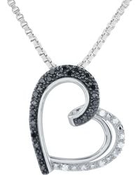 Macy's - Black & White Diamond Stylized Heart Drop 18" Pendant Necklace (1/6 Ct. T.w. - Lyst