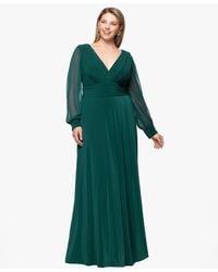 Betsy & Adam - Plus Size Long Sleeve Chiffon V-neck A-line Dress - Lyst