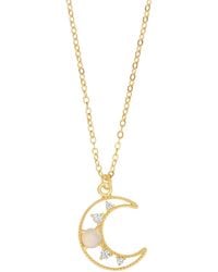 Macy's - Cubic Zirconia & Simulated Opal Moon Pendant Necklace - Lyst