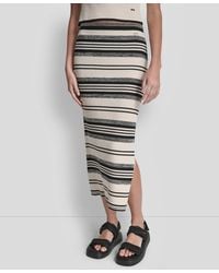DKNY - Ribbed Stripe Pull-on Midi Skirt - Lyst
