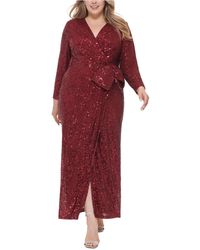 Eliza J - Plus Size V-neck Long-sleeved Sequinned Gown - Lyst