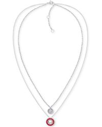 Tommy Hilfiger - Stainless Steel Red Enamel & Stone Two-row Pendant Necklace - Lyst