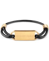 Philipp Plein - Gold-tone Ip Stainless Steel Logo Tag Braided Leather Bracelet - Lyst