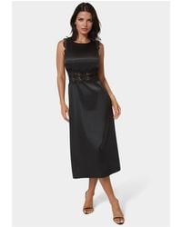 Bebe - Satin Lace Insert Midi Dress - Lyst