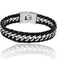 Lucky Brand - Braided Leather And Chain Overlay Bracelet - Lyst