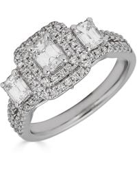 Macy's - Diamond 3-stone Emerald Cut (1 1/3 Ct. T.w.) Bridal Ring With Sapphire (1/10 Ct. T.w.) In 14k White Gold - Lyst