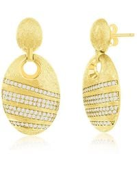 Simona - Plated Over Sterling Silver Double Oval Brushed Cz Earrings - Lyst