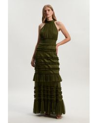 Karen Millen - Tulle Layered Halter Neck Maxi Dress - Lyst