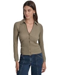 DKNY - Textured Collared Button-front Top - Lyst