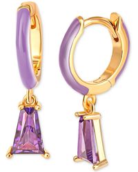 Giani Bernini - Purple Cubic Zirconia & Purple Enamel Dangle Hoop Earrings In 18k Gold-plated Sterling Silver, Created For Macy's - Lyst