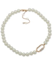 Karl Lagerfeld - Gold-tone Pave Carabiner Imitation Beaded Collar Necklace - Lyst