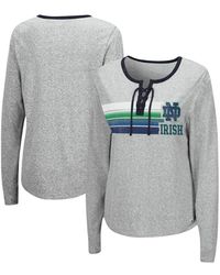 Colosseum Athletics - Heathered Gray Distressed Notre Dame Fighting Irish Sundial Tri-blend Long Sleeve Lace-up T-shirt - Lyst