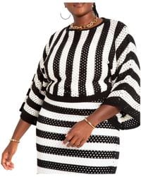 Eloquii - Plus Size Crochet Wide Sleeve Striped Sweater - Lyst