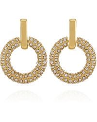 Vince Camuto - Gold Tone Pave Crystal Hoop Drop Earrings - Lyst