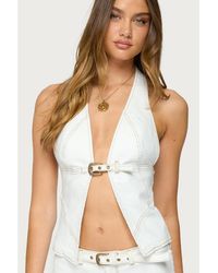 Edikted - Ciel Split Front Denim Halter Top - Lyst