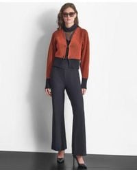 DKNY - Turtleneck Long Sleeve Zip Back Mesh Top Soft Ponte Knit High Rise Pull On Pants Contrast Ribbed Open Front Cardigan - Lyst