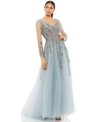 Mac Duggal - Embellished V Neck Long Sleeve A Line Gown - Lyst
