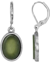 2028 - Silver-tone Semi Precious Jade Oval Flat Drop Earrings - Lyst