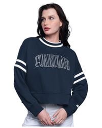 Starter - Navy Cleveland Guardians Power Play Cropped Pullover Sweatshirt - Lyst