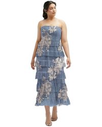 After Six - Ruffle Tiered Skirt Metallic Pleated Strapless Midi Dress - Lyst