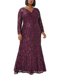 Adrianna Papell - Plus Size Sequined Long-sleeve V-neck Gown - Lyst