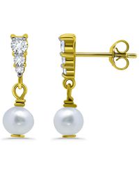 Macy's - White Cultured Pearl And Cubic Zirconia Drop Earring - Lyst