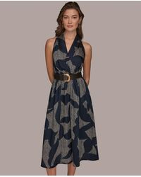Donna Karan A-line Halter Dress in Brown | Lyst