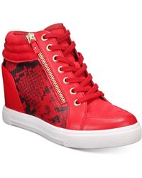 red canvas high top sneakers