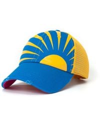 SHADY LADY - Sunny Lady Adjustable Snap Back Mesh Blue And Yellow Sunshine Trucker Hat - Lyst