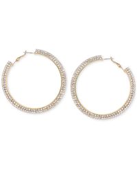 Guess - Gold-tone Crystal Flat Edge Large Hoop Earrings - Lyst