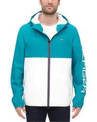 tommy hilfiger men's colorblocked logo rain slicker