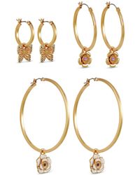 Guess - Tone 3-pc. Set Mixed Color Stone Flower & Butterfly Charm Hoop Earrings - Lyst