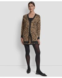 DKNY - Cheetah Print Long Sleeve Cardigan Sweater - Lyst