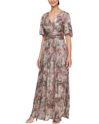 Sl Fashions - V-neck Metallic A-line Gown - Lyst