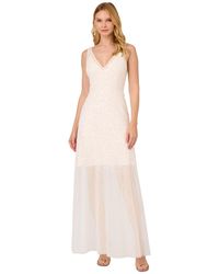 Adrianna Papell - Embellished Illusion V-neck Gown - Lyst