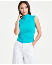 BarIII - Petite Side-ruched Mock-neck Sleeveless Top - Lyst